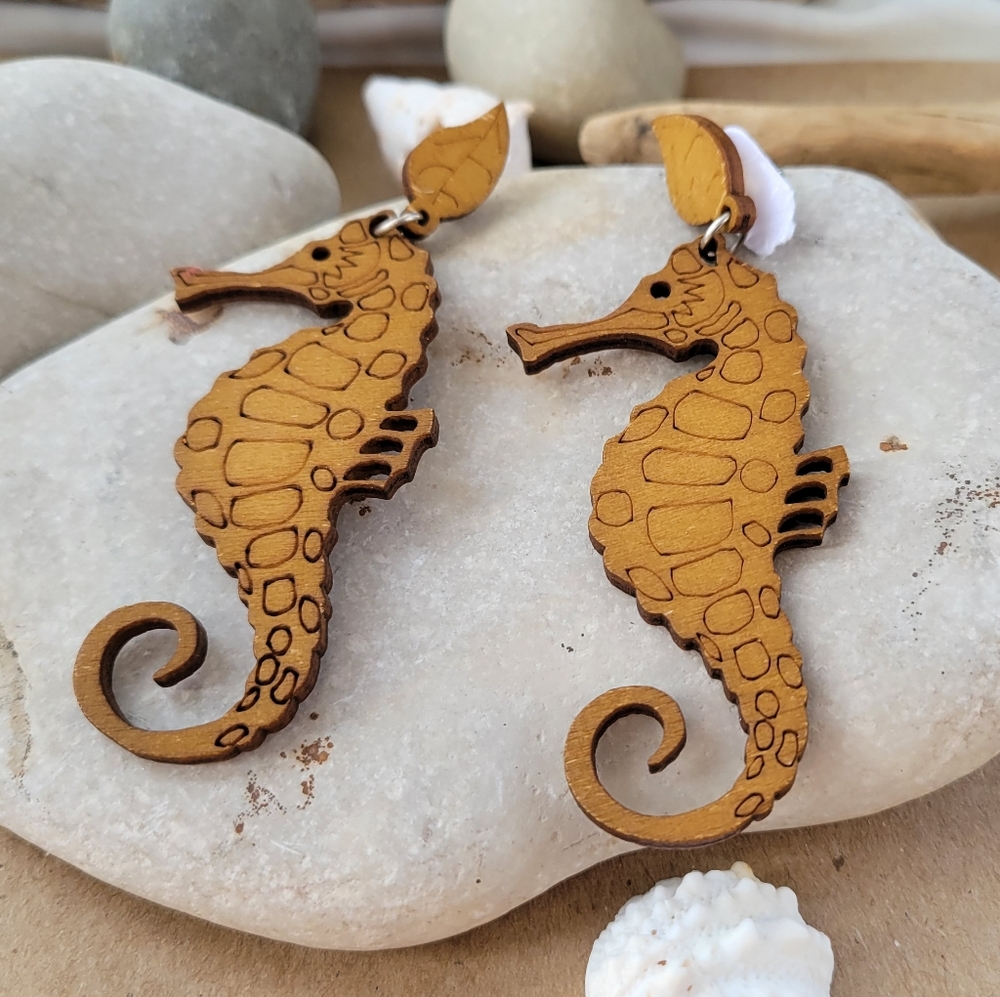 Handmade Seahorse Wooden Earrings - Picture 5 of 5